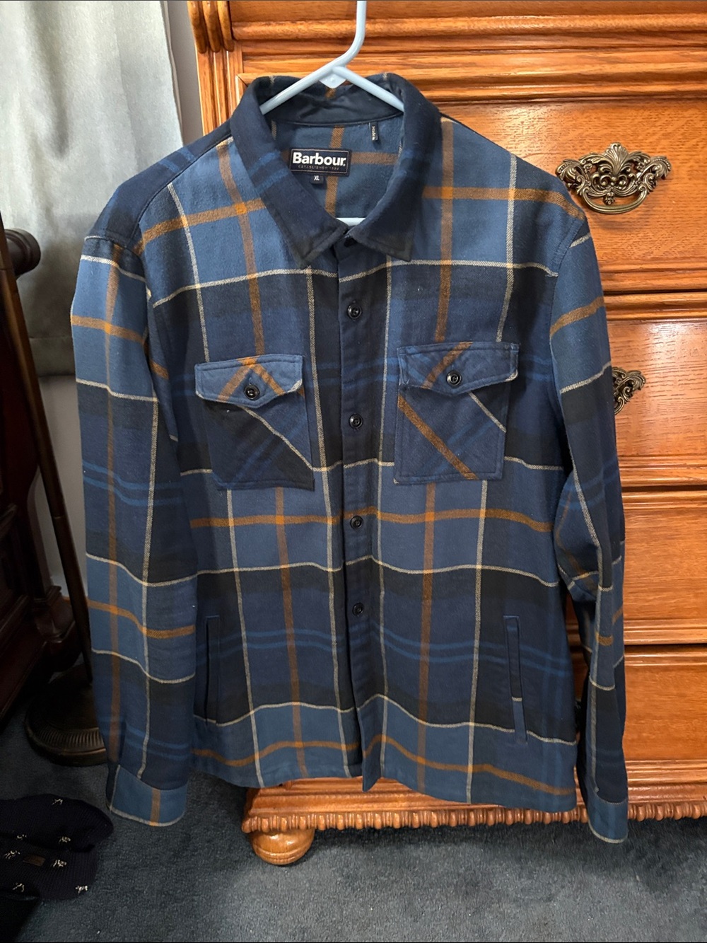 Barbour Navy and Brown Plaid Button-Down Shirt Jacket